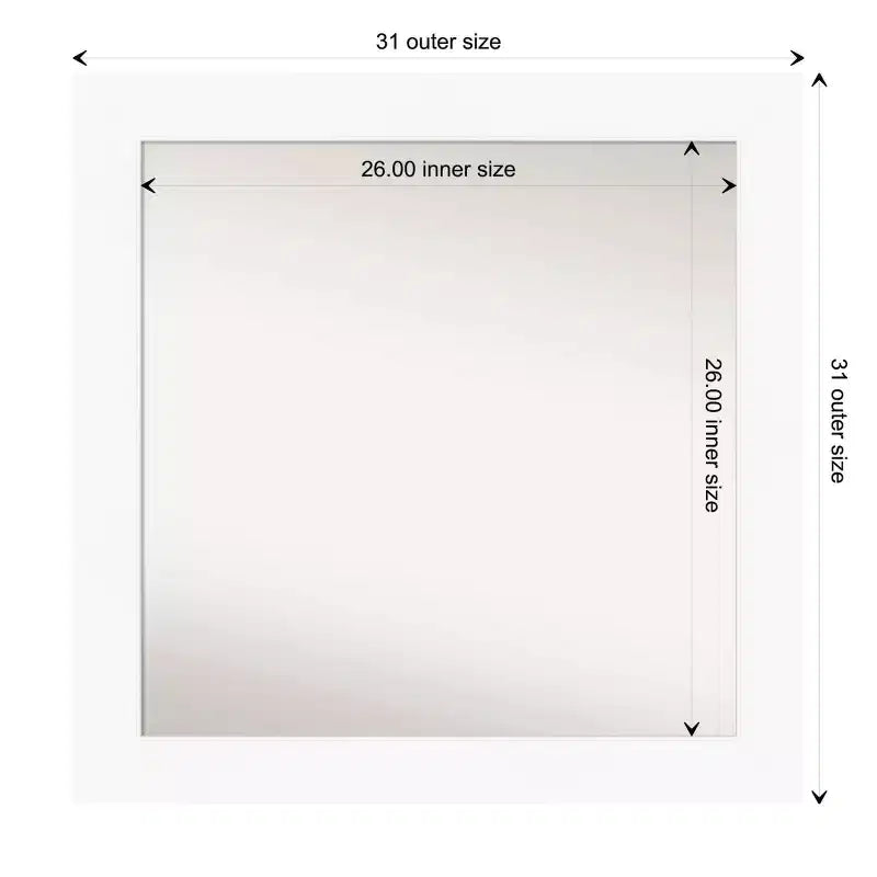 32" x 32" Non-Beveled Cabinet Bathroom Wall Mirror White - Amanti Art: Modern Square Polystyrene Frame, Wall Mount