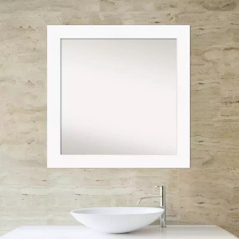 32" x 32" Non-Beveled Cabinet Bathroom Wall Mirror White - Amanti Art: Modern Square Polystyrene Frame, Wall Mount