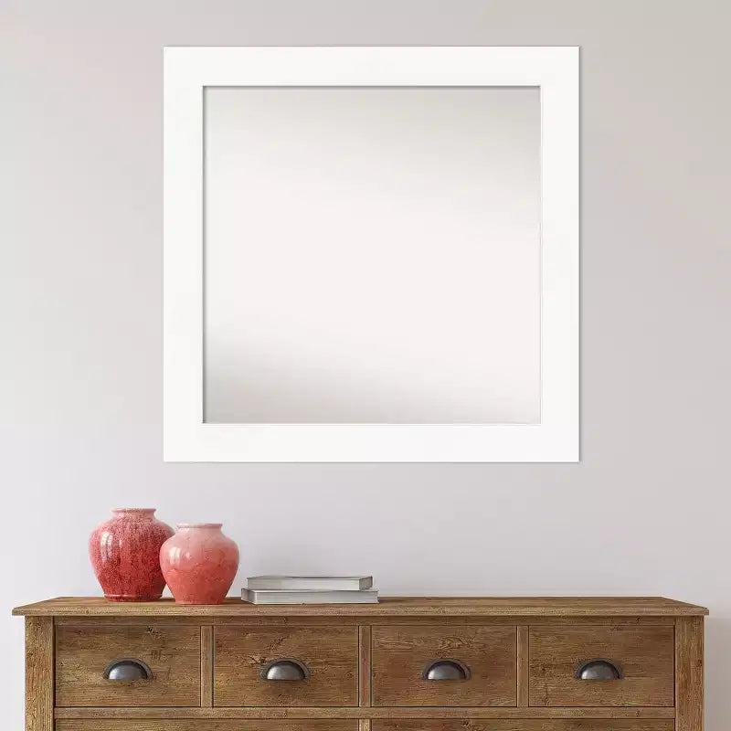 32" x 32" Non-Beveled Cabinet Bathroom Wall Mirror White - Amanti Art: Modern Square Polystyrene Frame, Wall Mount