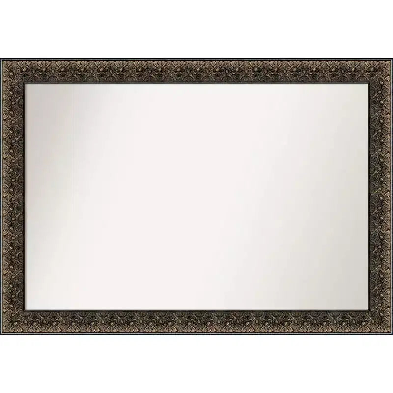 41" x 29" Non-Beveled Intaglio Embossed Black Wood Wall Mirror - Amanti Art: Modern Rectangular, Includes Mounting Hardware