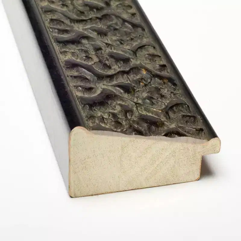 41" x 29" Non-Beveled Intaglio Embossed Black Wood Wall Mirror - Amanti Art: Modern Rectangular, Includes Mounting Hardware