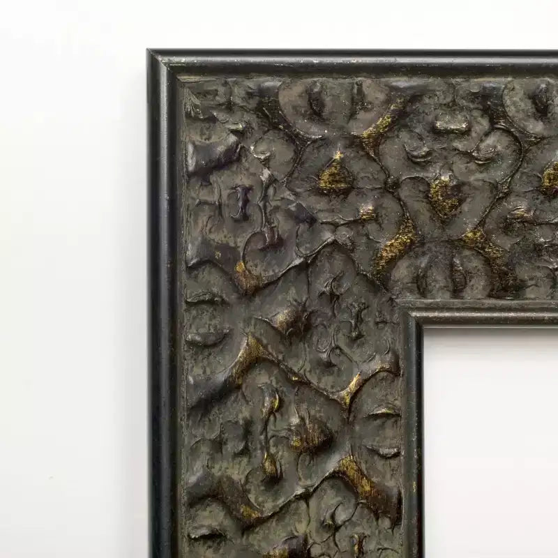 41" x 29" Non-Beveled Intaglio Embossed Black Wood Wall Mirror - Amanti Art: Modern Rectangular, Includes Mounting Hardware