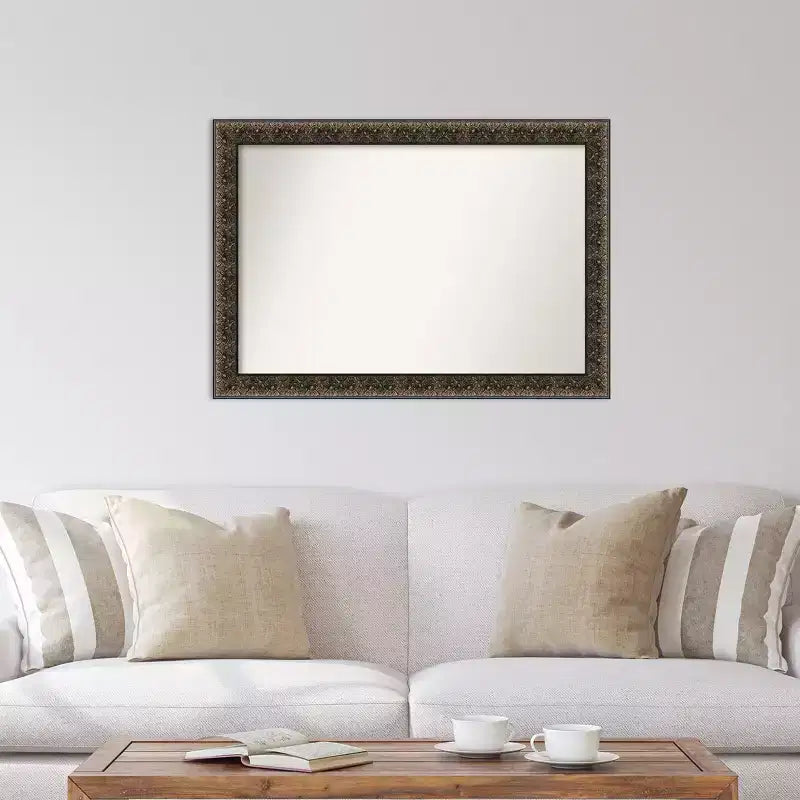 41" x 29" Non-Beveled Intaglio Embossed Black Wood Wall Mirror - Amanti Art: Modern Rectangular, Includes Mounting Hardware