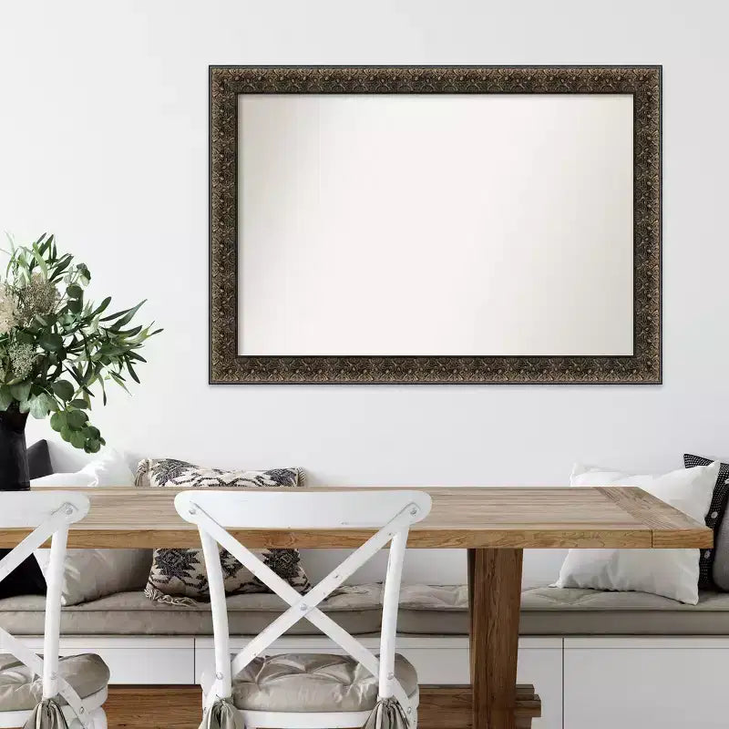 41" x 29" Non-Beveled Intaglio Embossed Black Wood Wall Mirror - Amanti Art: Modern Rectangular, Includes Mounting Hardware