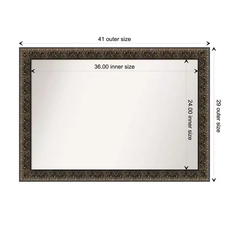 41" x 29" Non-Beveled Intaglio Embossed Black Wood Wall Mirror - Amanti Art: Modern Rectangular, Includes Mounting Hardware