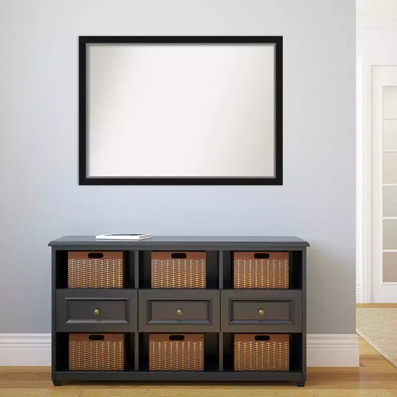 41" x 30" Non-Beveled Eva Narrow Bathroom Wall Mirror Black - Amanti Art: Modern Rectangle, Wall Mount