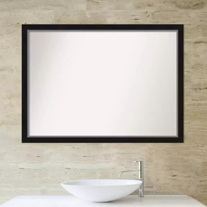 41" x 30" Non-Beveled Eva Narrow Bathroom Wall Mirror Black - Amanti Art: Modern Rectangle, Wall Mount