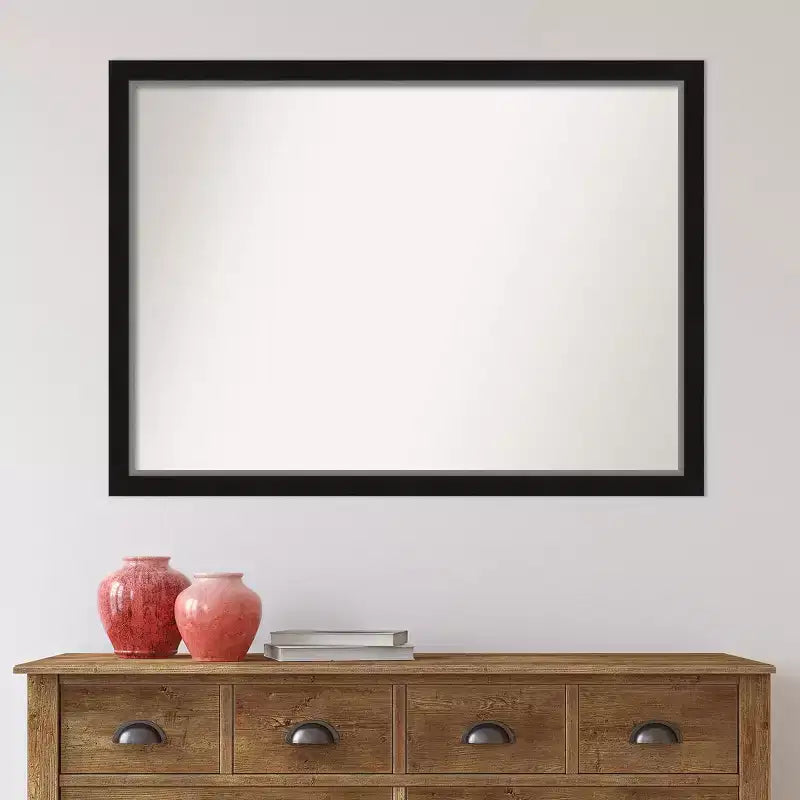41" x 30" Non-Beveled Eva Narrow Bathroom Wall Mirror Black - Amanti Art: Modern Rectangle, Wall Mount