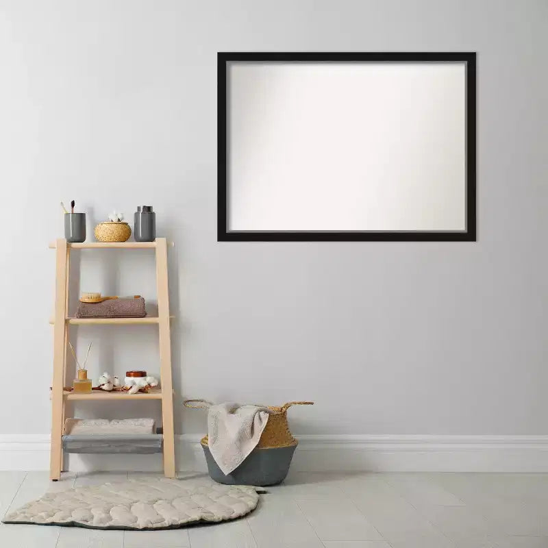 41" x 30" Non-Beveled Eva Narrow Bathroom Wall Mirror Black - Amanti Art: Modern Rectangle, Wall Mount