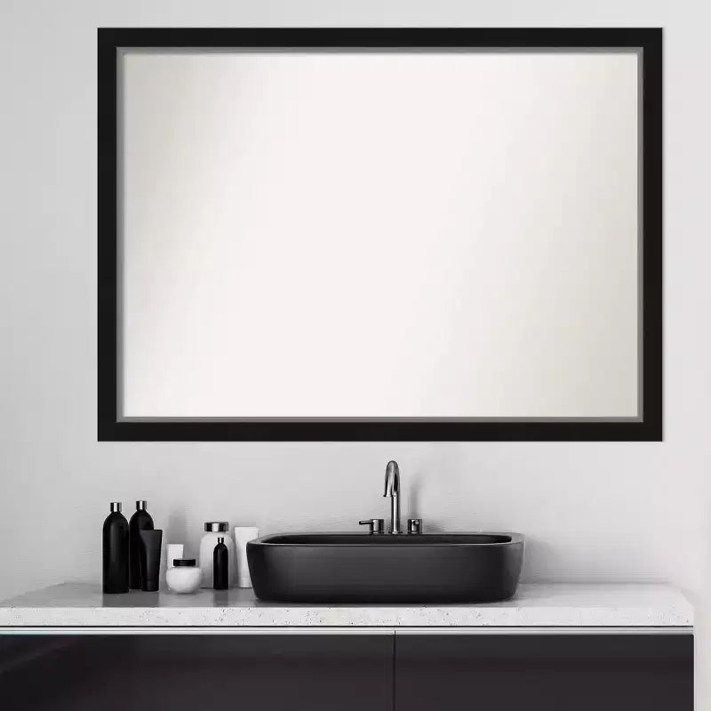 41" x 30" Non-Beveled Eva Narrow Bathroom Wall Mirror Black - Amanti Art: Modern Rectangle, Wall Mount