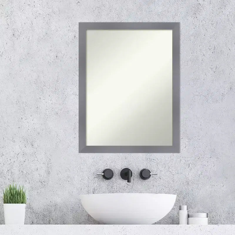 21"x27" Non-Beveled Edwin Wood Bathroom Wall Mirror Gray - Amanti Art