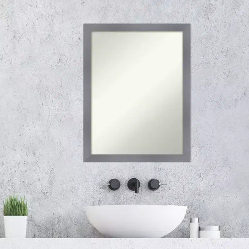 21"x27" Non-Beveled Edwin Wood Bathroom Wall Mirror Gray - Amanti Art