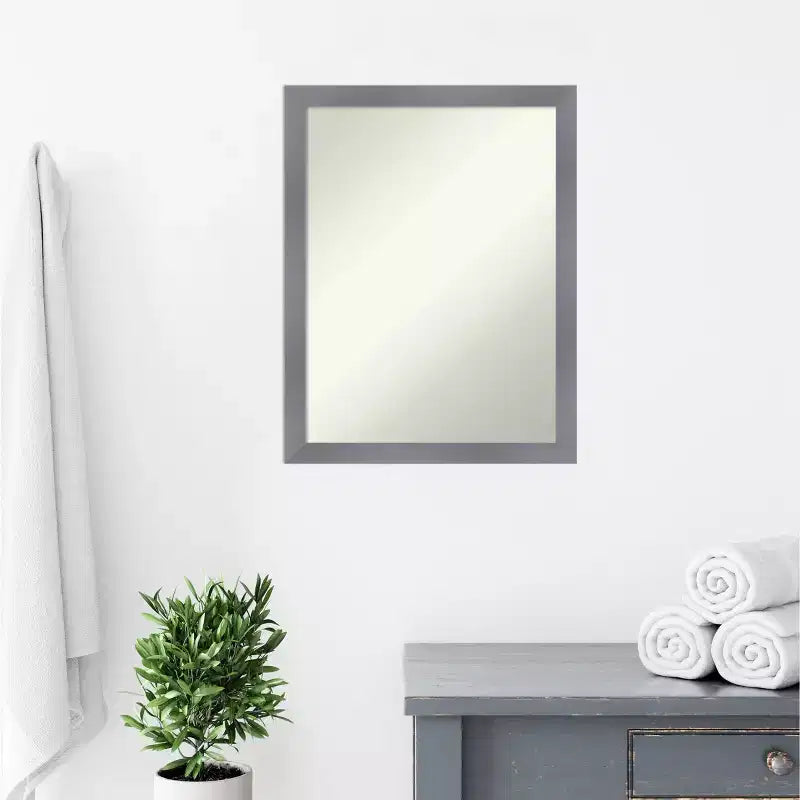 21"x27" Non-Beveled Edwin Wood Bathroom Wall Mirror Gray - Amanti Art