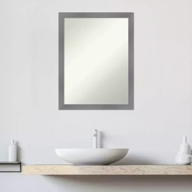 21"x27" Non-Beveled Edwin Wood Bathroom Wall Mirror Gray - Amanti Art