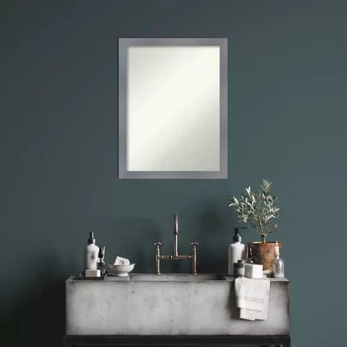 21"x27" Non-Beveled Edwin Wood Bathroom Wall Mirror Gray - Amanti Art