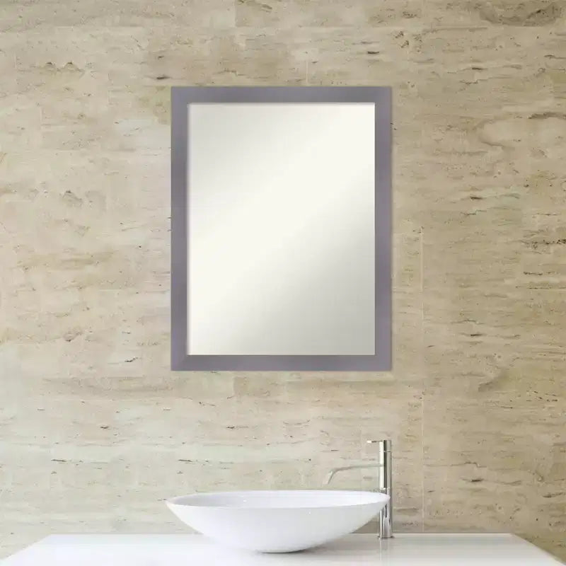 21"x27" Non-Beveled Edwin Wood Bathroom Wall Mirror Gray - Amanti Art