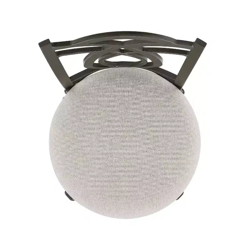 Linon Calif Metal Curved Patterned Backrest and Beige Padded 360 Degree Swivel Seat Counter Height Barstool Pewter: Upholstered, Powder-Coated Finish