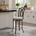 Linon Calif Metal Curved Patterned Backrest and Beige Padded 360 Degree Swivel Seat Counter Height Barstool Pewter: Upholstered, Powder-Coated Finish