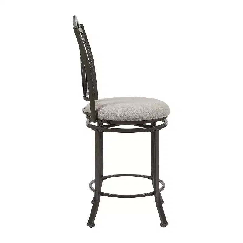 Linon Calif Metal Curved Patterned Backrest and Beige Padded 360 Degree Swivel Seat Counter Height Barstool Pewter: Upholstered, Powder-Coated Finish
