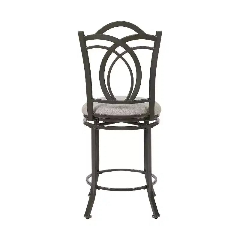 Linon Calif Metal Curved Patterned Backrest and Beige Padded 360 Degree Swivel Seat Counter Height Barstool Pewter: Upholstered, Powder-Coated Finish