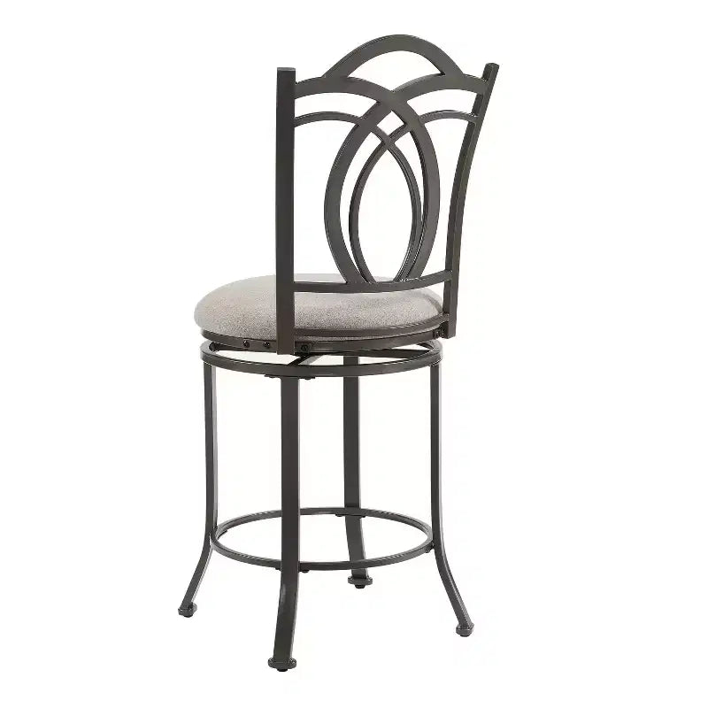 Linon Calif Metal Curved Patterned Backrest and Beige Padded 360 Degree Swivel Seat Counter Height Barstool Pewter: Upholstered, Powder-Coated Finish