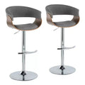 Set of 2 Vintage Modern Adjustable Barstools Chrome/Walnut/Light Gray - LumiSource: Swivel Seats, Metal Frame, Polyester Upholstery