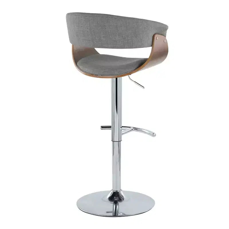 Set of 2 Vintage Modern Adjustable Barstools Chrome/Walnut/Light Gray - LumiSource: Swivel Seats, Metal Frame, Polyester Upholstery