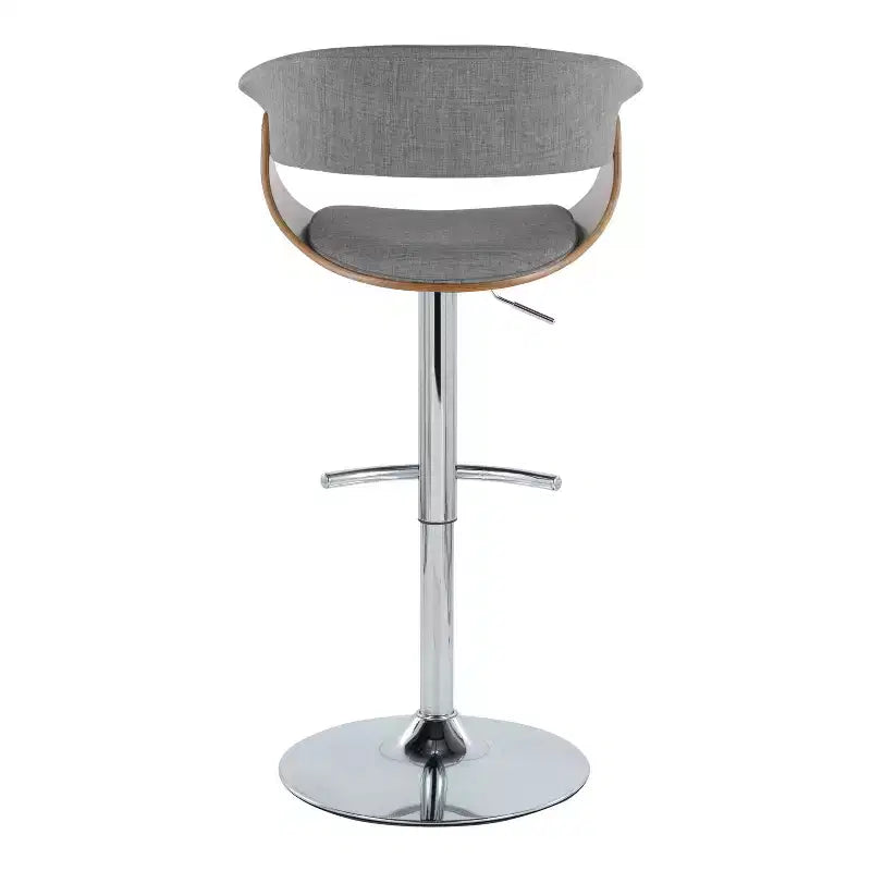 Set of 2 Vintage Modern Adjustable Barstools Chrome/Walnut/Light Gray - LumiSource: Swivel Seats, Metal Frame, Polyester Upholstery