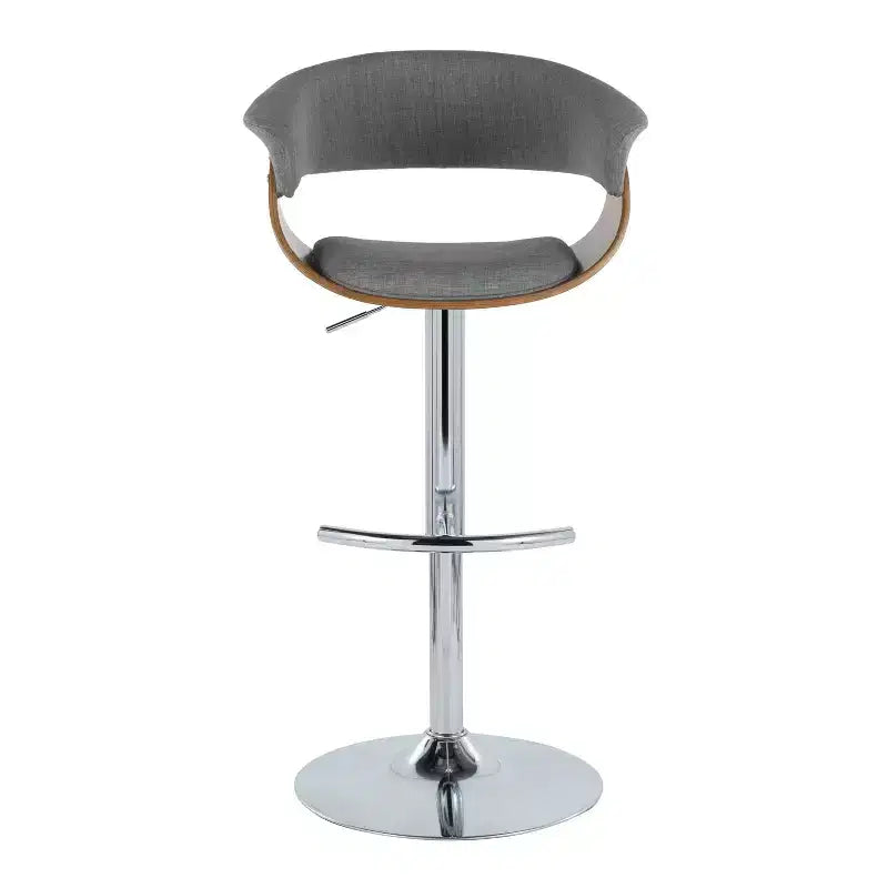 Set of 2 Vintage Modern Adjustable Barstools Chrome/Walnut/Light Gray - LumiSource: Swivel Seats, Metal Frame, Polyester Upholstery