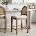 Nathan James Bailey Curved Back Counter Height Barstool Light Brown Wood Rattan Cream Boucle: Upholstered Cotton, Rubberwood Frame