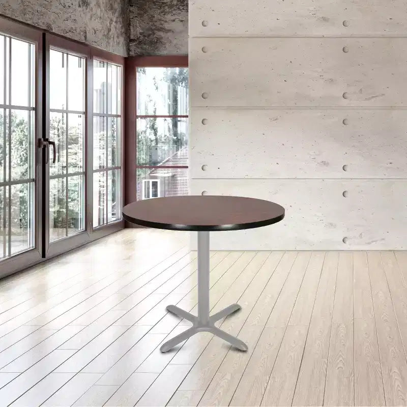 Hampden Furnishings 30" Bennet Collection Round with X Base Dining Table Gray/Mahogany