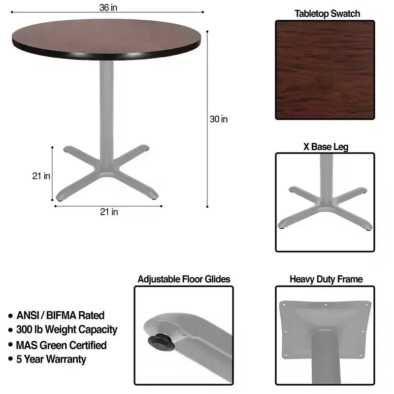 Hampden Furnishings 30" Bennet Collection Round with X Base Dining Table Gray/Mahogany