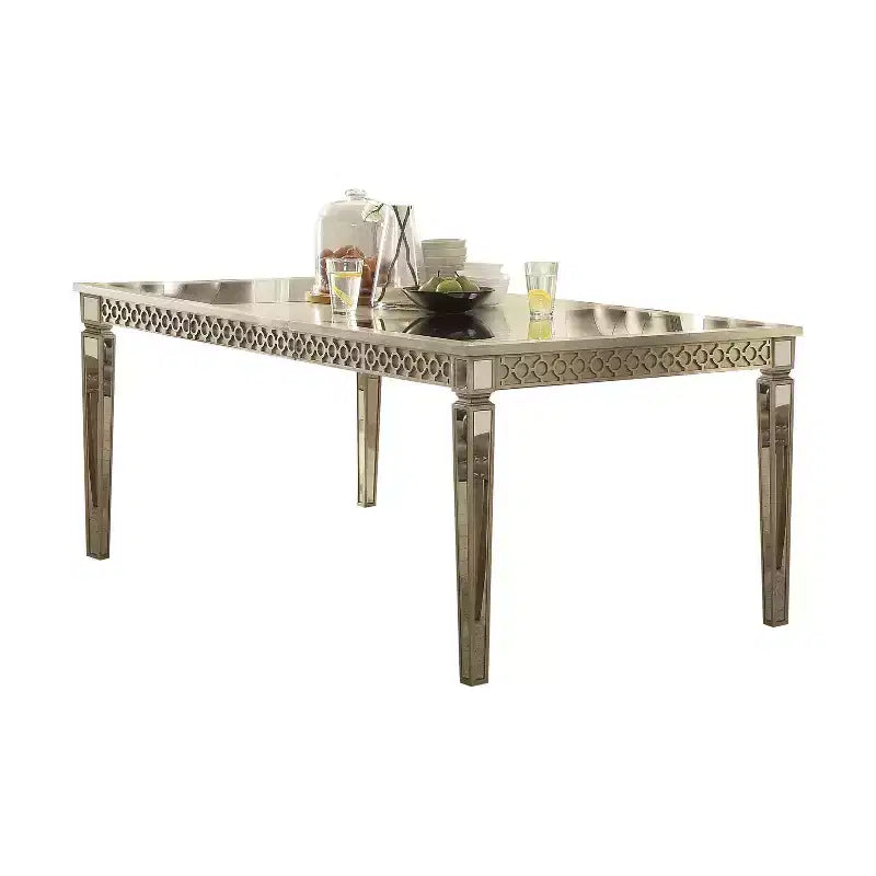 80" Kacela Dining Table Mirrored/Champagne Finish - Acme Furniture: Elegant Tapered Legs, No Assembly Required