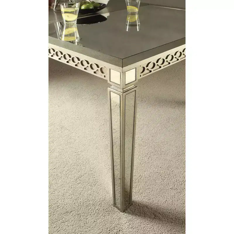 80" Kacela Dining Table Mirrored/Champagne Finish - Acme Furniture: Elegant Tapered Legs, No Assembly Required