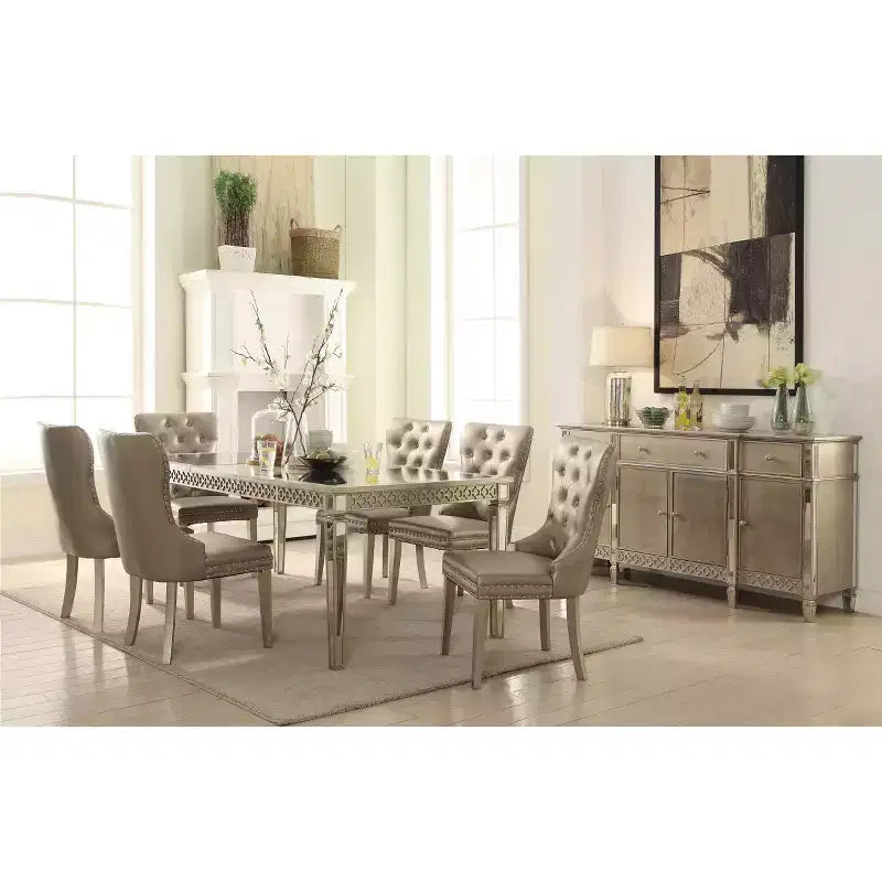 80" Kacela Dining Table Mirrored/Champagne Finish - Acme Furniture: Elegant Tapered Legs, No Assembly Required