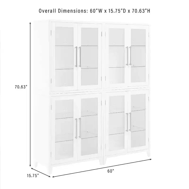 Crosley 70" Roarke 2pc Glass Door Kitchen Pantry Storage Cabinet Set White