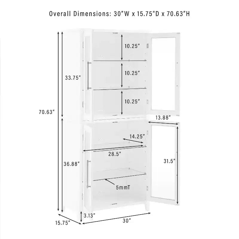 Crosley 70" Roarke 2pc Glass Door Kitchen Pantry Storage Cabinet Set White