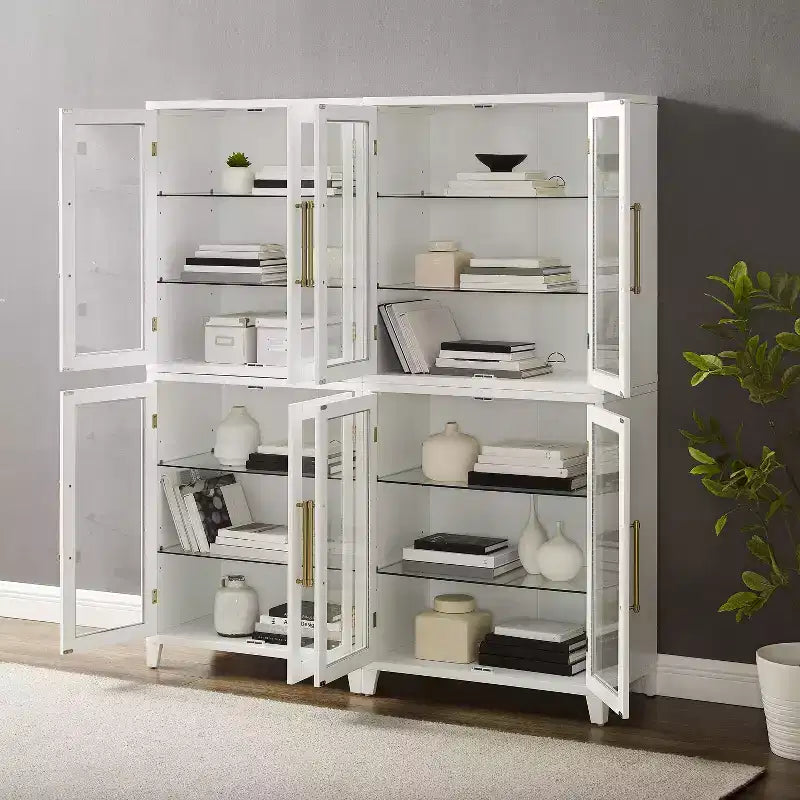 Crosley 70" Roarke 2pc Glass Door Kitchen Pantry Storage Cabinet Set White