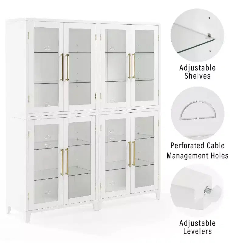 Crosley 70" Roarke 2pc Glass Door Kitchen Pantry Storage Cabinet Set White