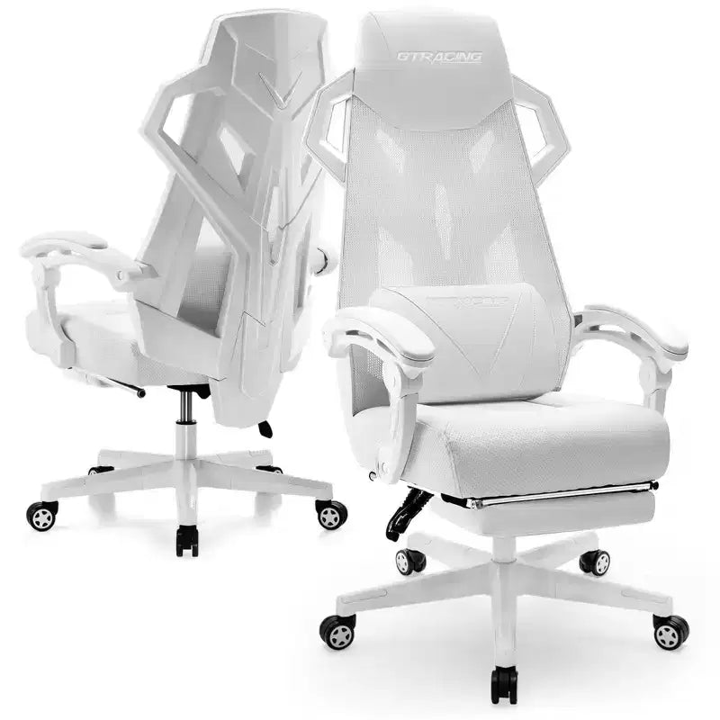 GTRACING Gaming Chair Mesh Computer Chair Ergonomic Recliner with Footrest White