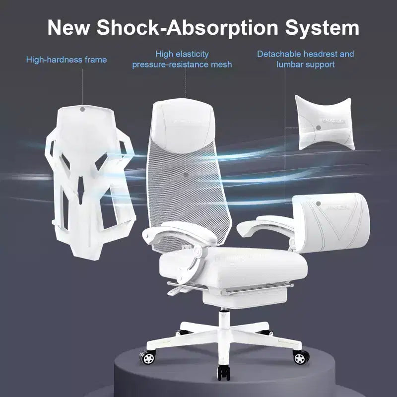 GTRACING Gaming Chair Mesh Computer Chair Ergonomic Recliner with Footrest White