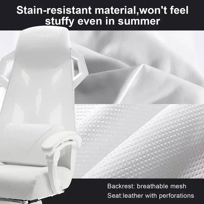 GTRACING Gaming Chair Mesh Computer Chair Ergonomic Recliner with Footrest White