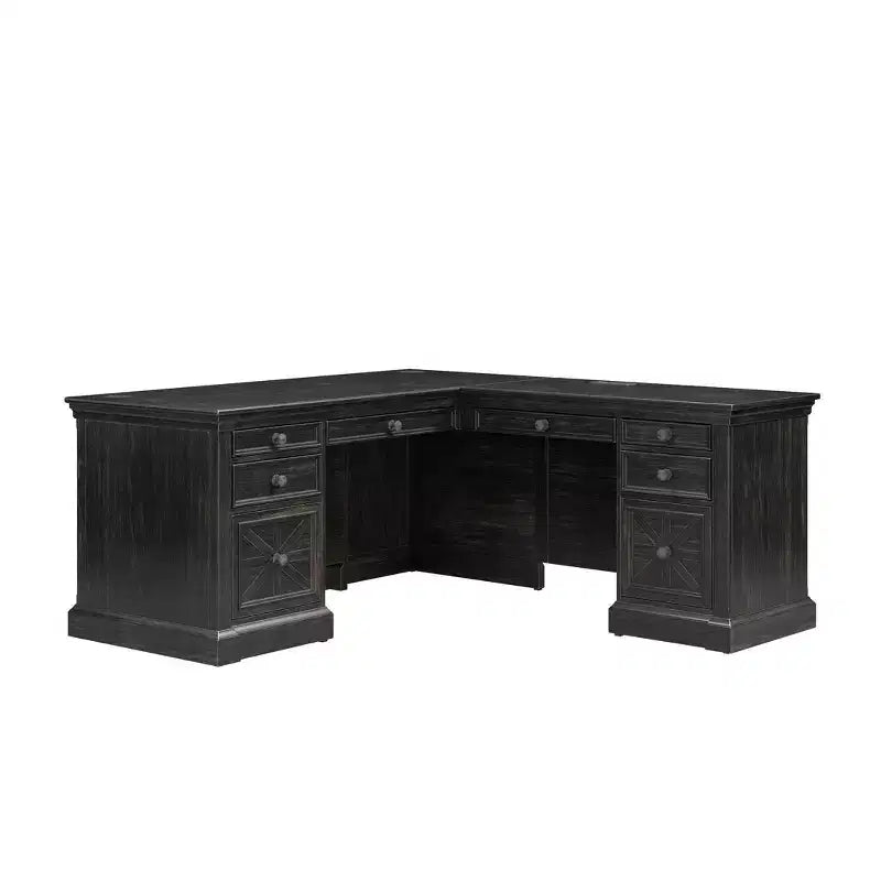 Kingston Traditional Wood L-Desk & Return with Mottled Antique Hardware - Martin Furniture