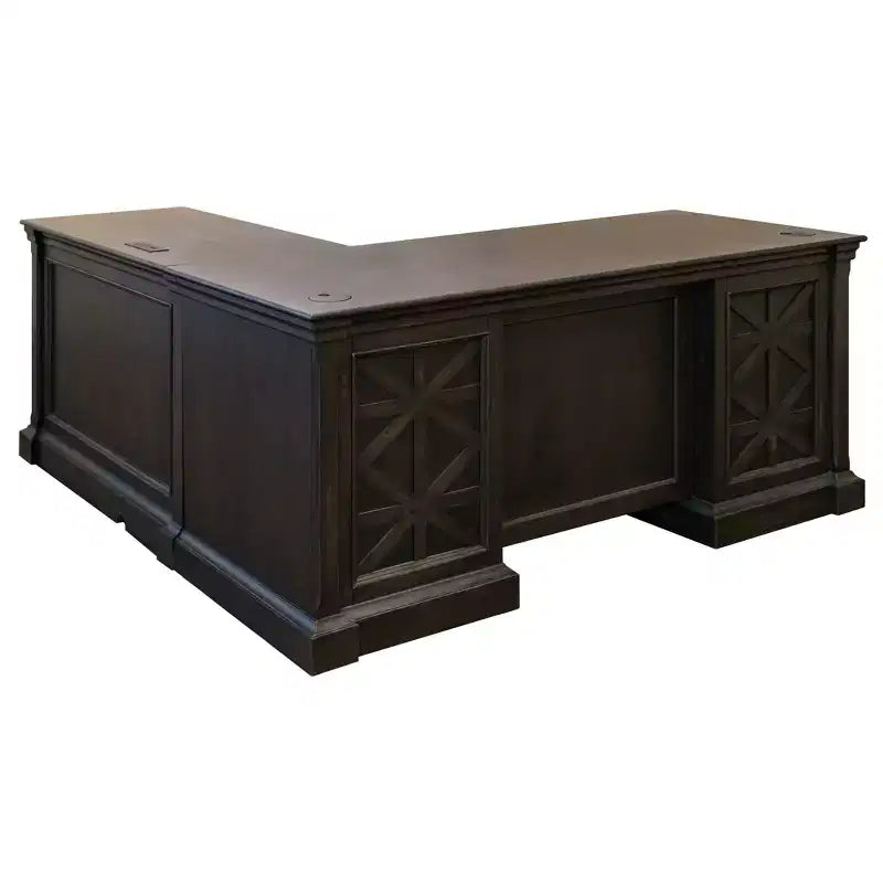 Kingston Traditional Wood L-Desk & Return with Mottled Antique Hardware - Martin Furniture