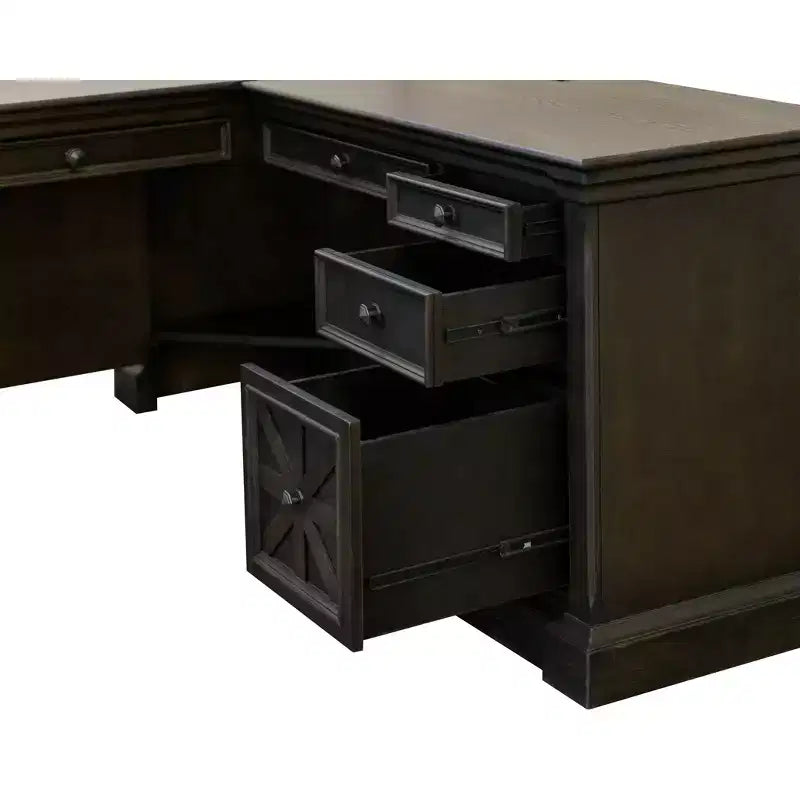 Kingston Traditional Wood L-Desk & Return with Mottled Antique Hardware - Martin Furniture