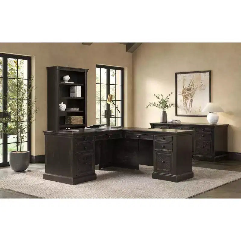 Kingston Traditional Wood L-Desk & Return with Mottled Antique Hardware - Martin Furniture