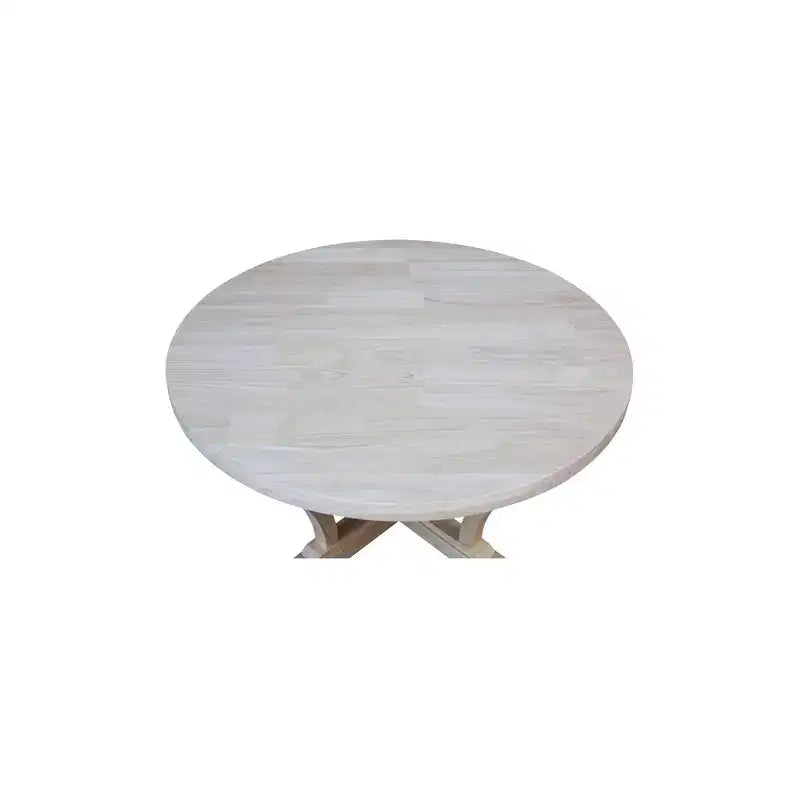 Lacasa Solid Wood Round Coffee Table Unfinished - International Concepts: Traditional Brown Rubberwood, Criss Cross Base, 38"x20"