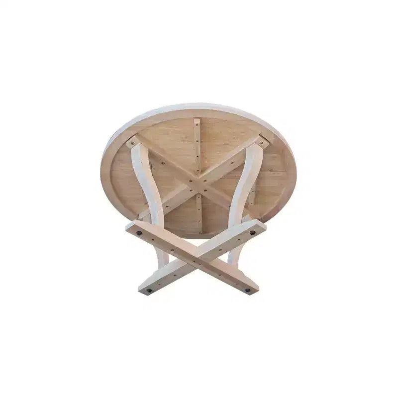 Lacasa Solid Wood Round Coffee Table Unfinished - International Concepts: Traditional Brown Rubberwood, Criss Cross Base, 38"x20"