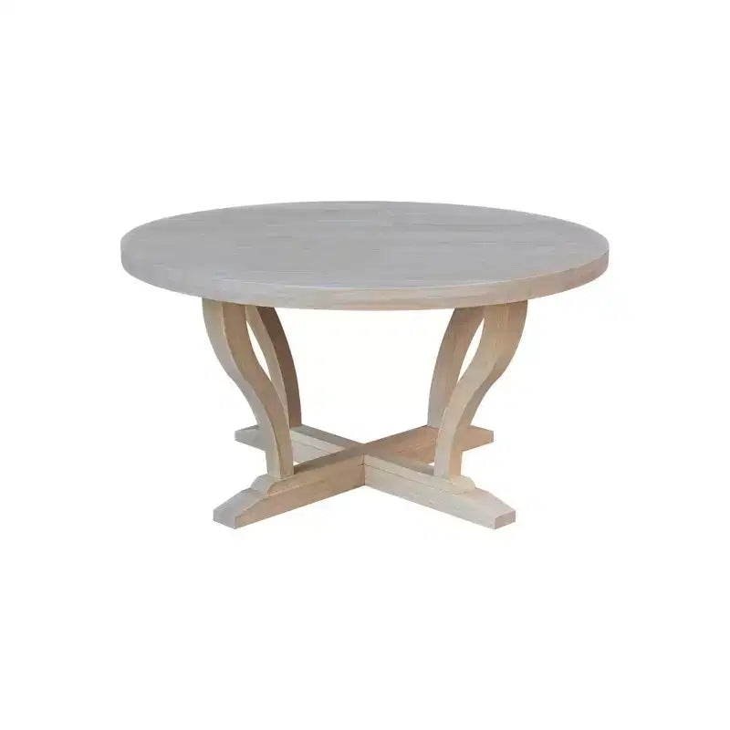 Lacasa Solid Wood Round Coffee Table Unfinished - International Concepts: Traditional Brown Rubberwood, Criss Cross Base, 38"x20"