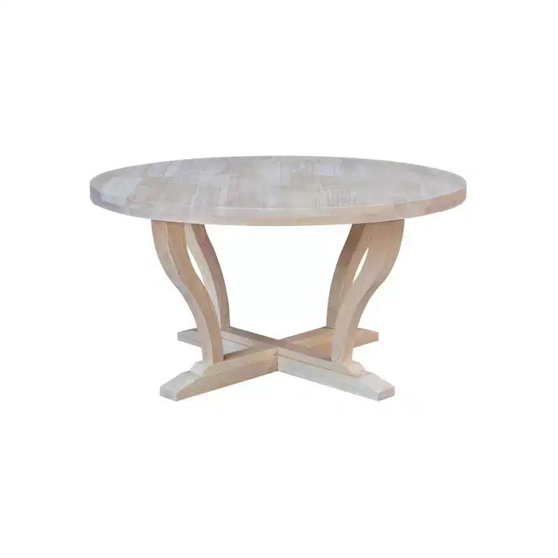 Lacasa Solid Wood Round Coffee Table Unfinished - International Concepts: Traditional Brown Rubberwood, Criss Cross Base, 38"x20"